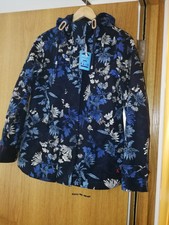 New Joules Coast Print Coat Jacket Uk 6 Blue French Navy Fay Floral Parka Hood 8