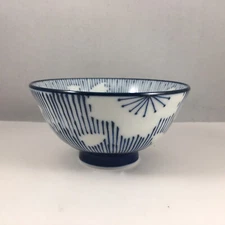 Japanese Rice Soup Bowl 4.25"D x 2.25"H Porcelain Blue Sakura Made in Japan