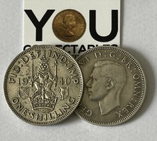 One Shilling 1940 Sterling Silver .500 George VI - Scottish Version Coin SCARCE