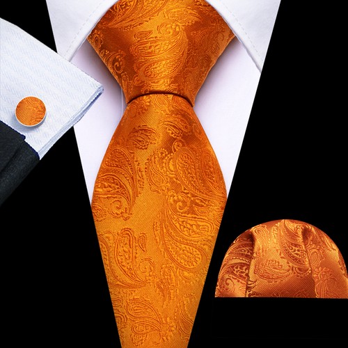 Barry Wang Mens Tie Paisley Floral Solid Necktie Hankie Cufflinks Set Wedding - Picture 224 of 259