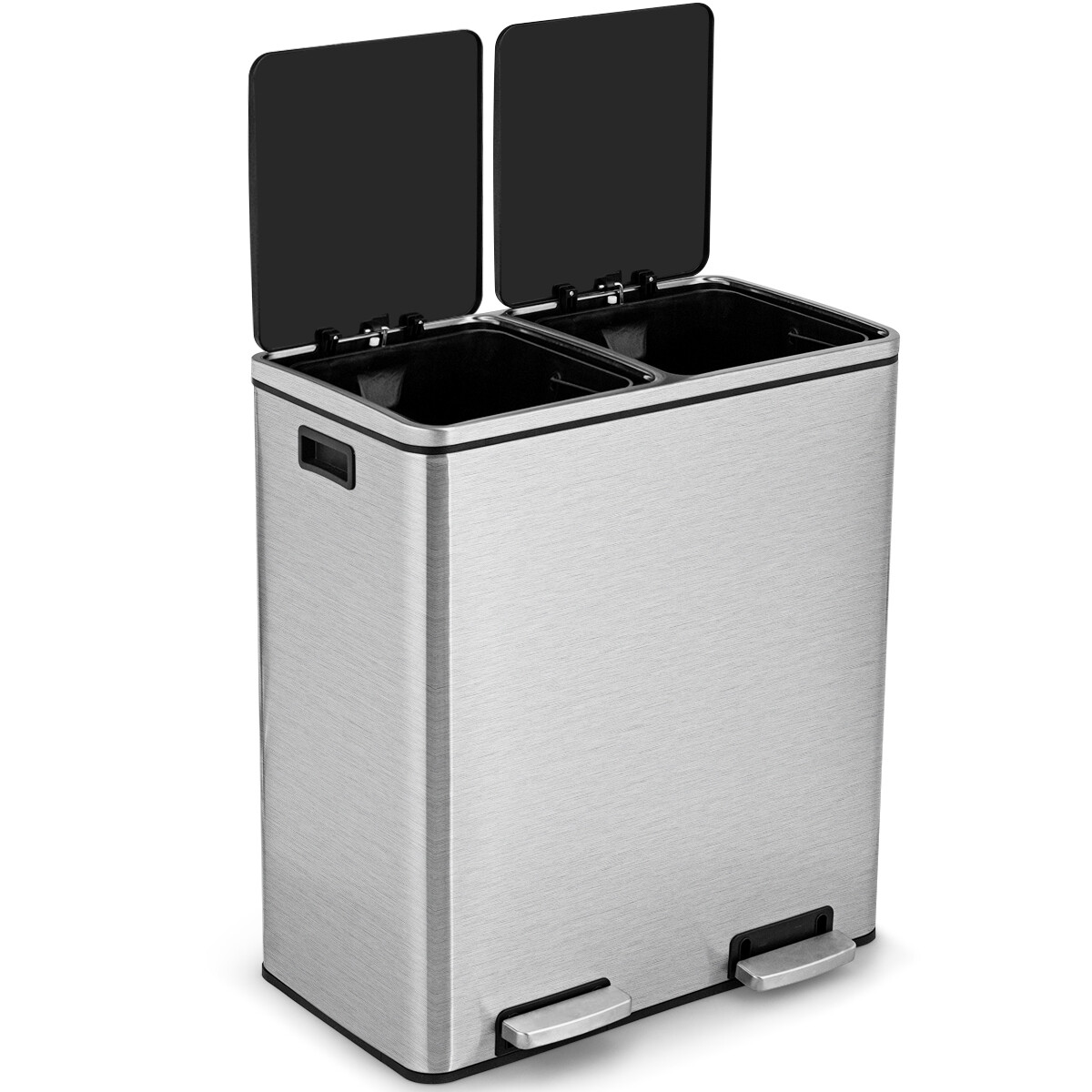 Double Recycle Pedal Bin 60L Stainless Steel Rubbish Trash Canbin