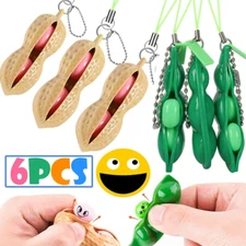6pcs Squeeze Bean Peanut Anti Anxiety Pea Pod Edamame Fidget Toys Stress Relief