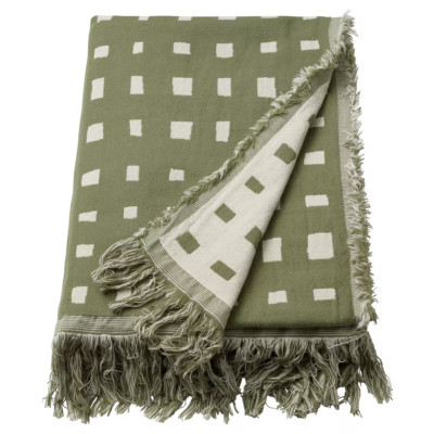 IKEA SVARTTÅG Plaid 130x170cm Baumwolle Graugrün Weiß