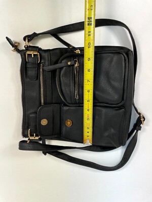 Black Multi Pocket Crossbody Bag Shoulder Purse Lightweight