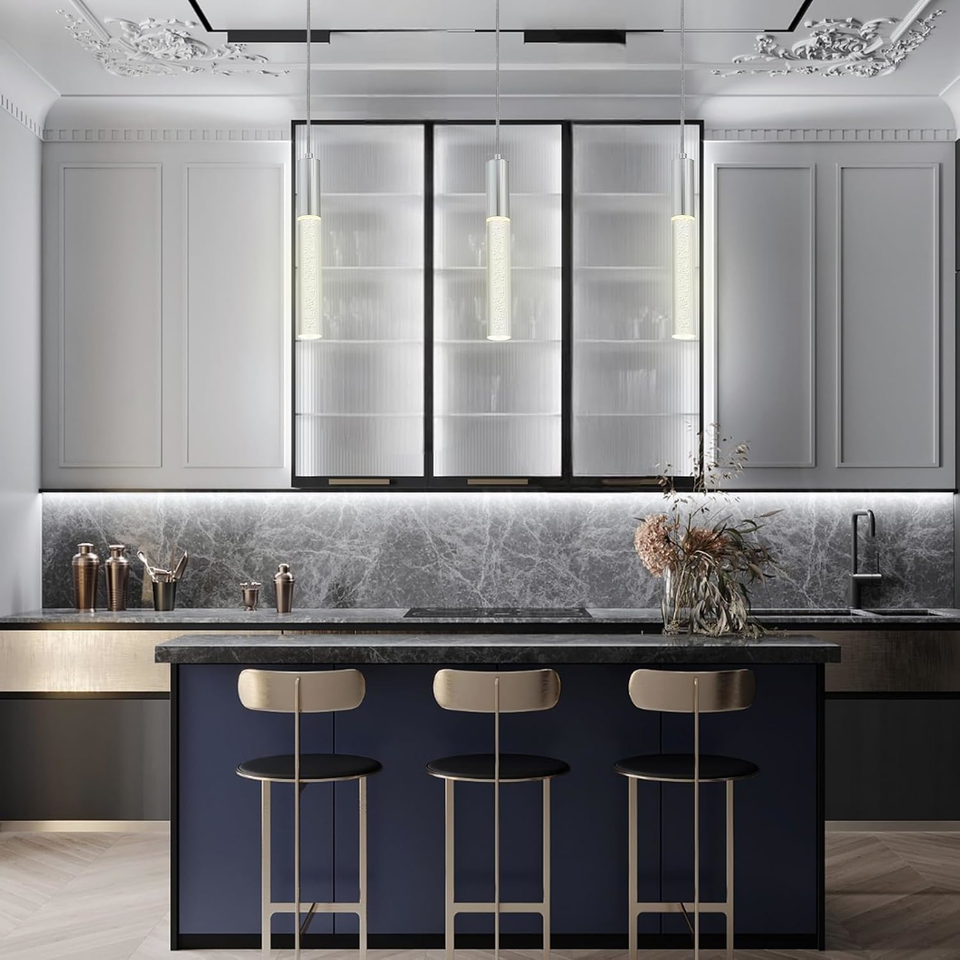 Pendant Lights Kitchen Island 3 Pack, 3000K LED Crystal Bubble Kitchen