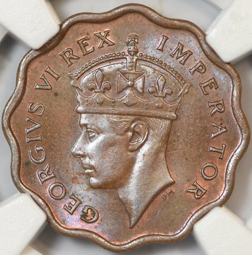 CYPRUS 1/2 PIASTRE 1943 COIN OF KGVI NGC MS64 RARE