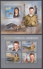 STA046 CAR 2014 MNH 2 Sheets High CV Ch Lindbergh Aviation Planes