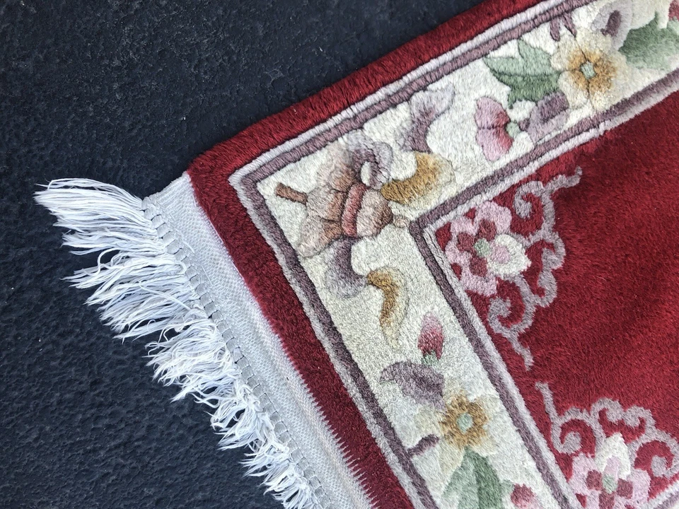 Chinese Art Deco Peking rug 90 line wool hand knotted rug Aubusson 53x24 Red - image 4 of 4