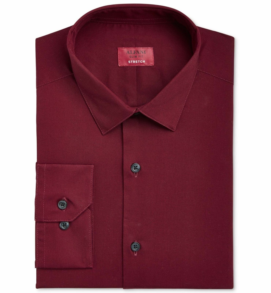 $82 Alfani 16-16.5 32/33 Men Slim-Fit Stretch Red Long-Sleeve Button Dress  Shirt