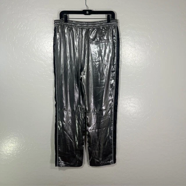 Pantalones Rag and Bone para mujer medianos plateados metálicos a rayas laterales rectos anchos Foto 4 de 4