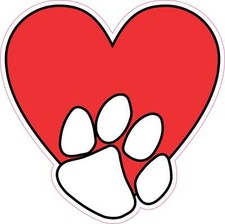 5in x 5in Paw Print Heart Vinyl Sticker Car Truck Vehicle Bumper Decal
