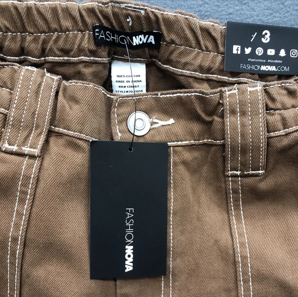 Fashion Nova Womens Cargo Jean Pants Size 3 Brown Straight Leg Utility - Image 4 of 4