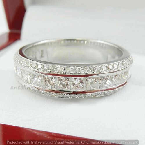 Men's Lab-Created Diamond Ring 2Ct Round Cut Wedding Band 14K White Gold Plated - Picture 4 of 8