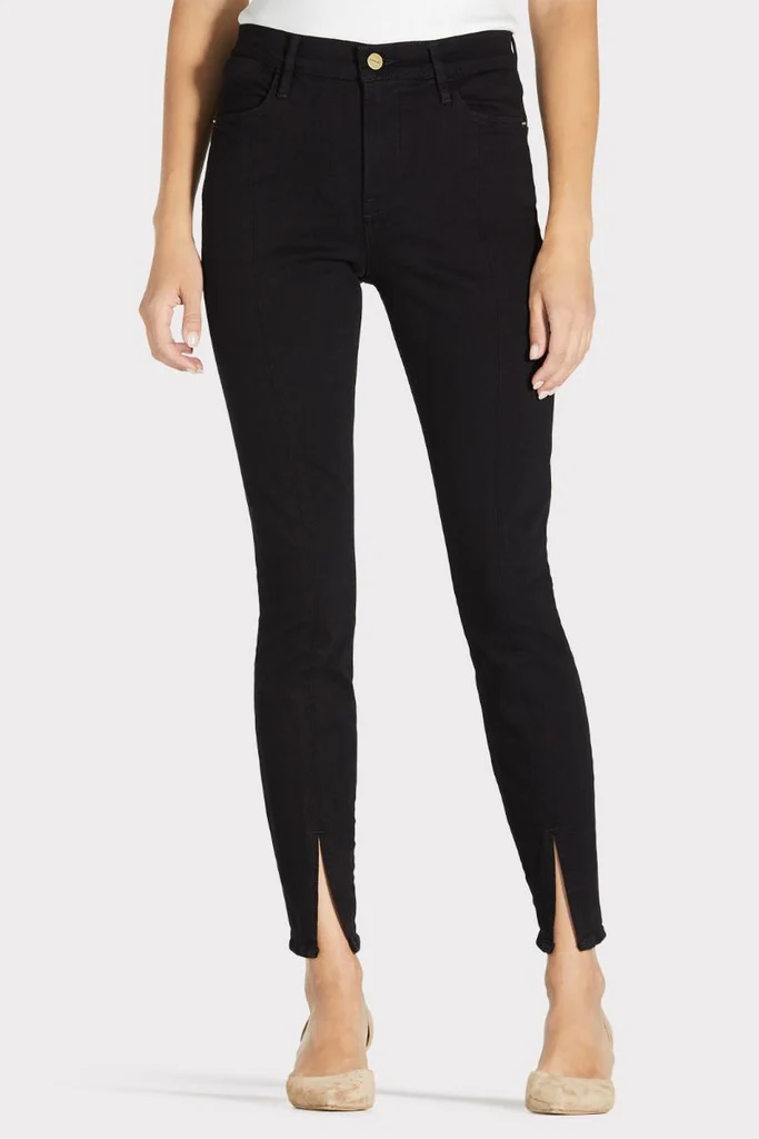 New! $218 Frame Denim Le High Skinny Front Split Jeans Film Noir Sz 25
