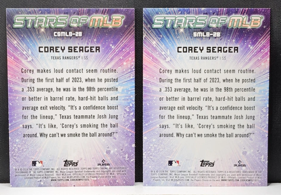 2024 Topps Series 1 Corey Seager CSMLB-28 / SMLB-28 2 Card Lot- Texas Rangers - Image 2 of 2