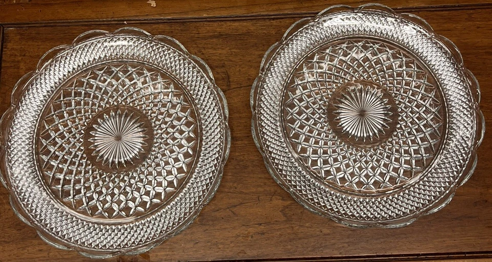 Juego redondo de platos de cristal Anchor Hocking/2 gofres Starburst 14" Foto 3 de 4