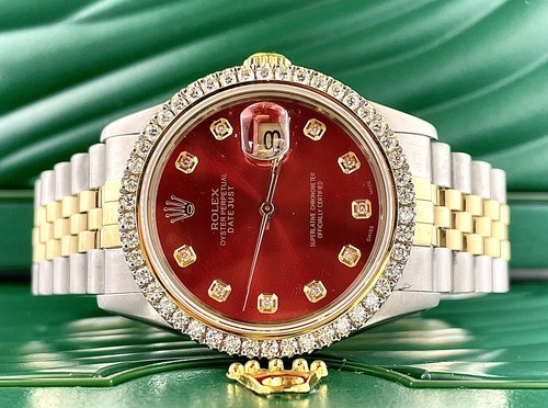 Rolex Ladies Datejust 36mm 18k Yellow Gold & Steel 2.50ct Diamonds Red Dial - 第 1/8 張圖片