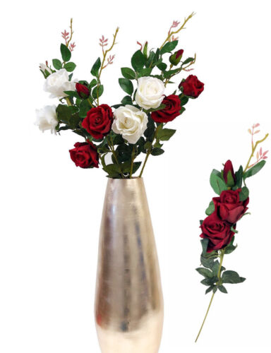 Artificial Fake Flower Rose 2 Heads 1 Bud Spray Large 90CM 35" Bouquet Decor UK - Afbeelding 1 van 44