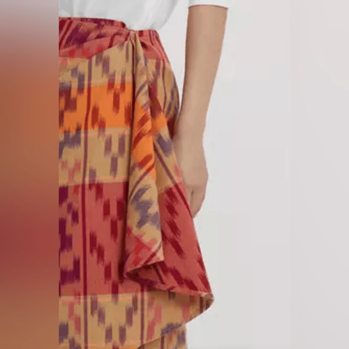 Lauren Ralph Lauren Geometric Motif Cotton Linen Wrap Skirt-Size 14 - Picture 10 of 10