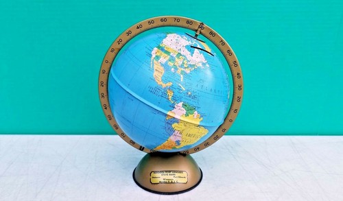 World Globe Coin Bank Nekoosa Wi STATE BANK Souvenir Replogle 6"   1950s Vintage - Picture 1 of 12