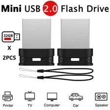 2 Pack USB Flash Drives 32 GB Thumb Drives Low-Mini Profile USB 2.0 Memory Stick