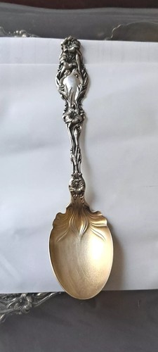 Sterling Silver Hardy & Hayes Ornate Scalloped Floral Gold Wash Spoon 1902 - Picture 3 of 18