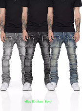 Men's Denim Straight Leg Pants Elastic Cargo Jeans Pants Men Straight Trousers