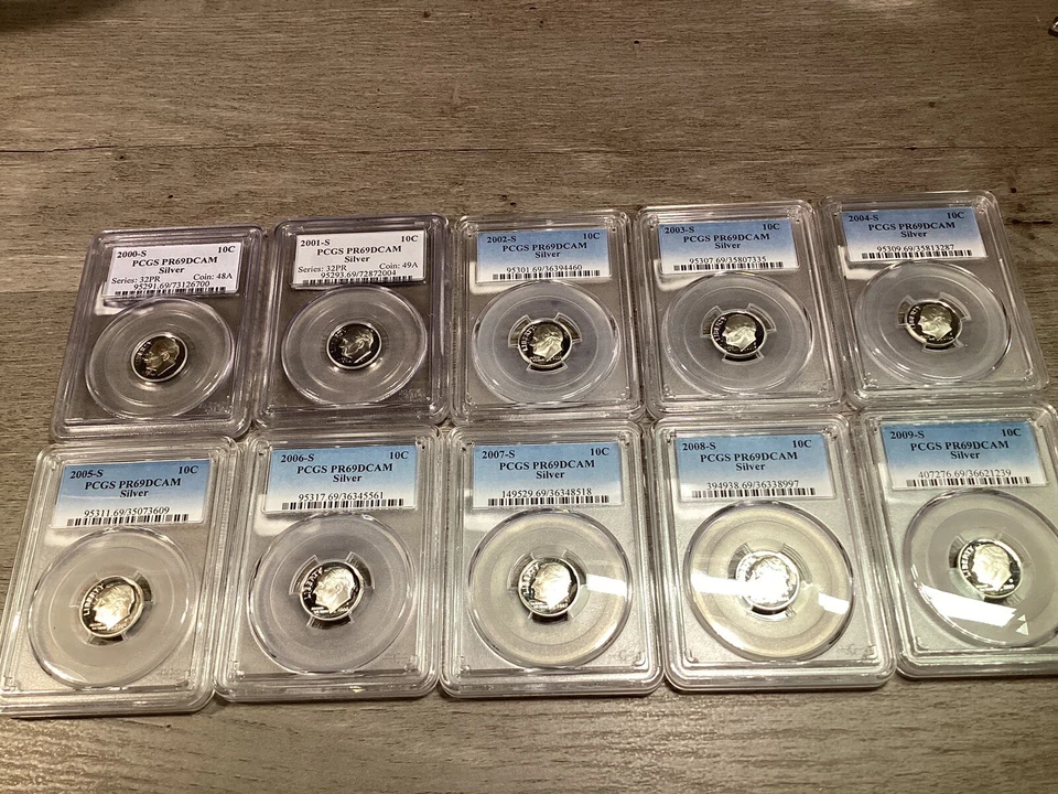 2000 S thru 2009 S Roosevelt Silver Proof Dimes PCGS PR69 DCAM Lot of 10-1123 57 - Image 2 of 4