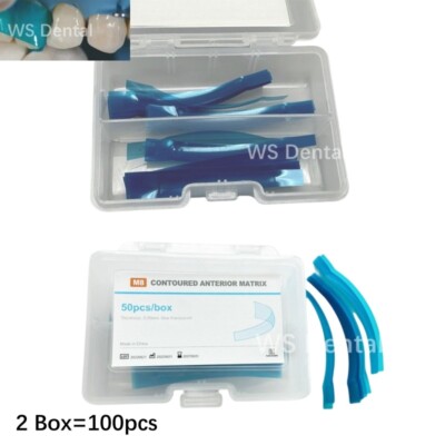 100pcs Dental Contoured Anterior Matrix Polyester Strip Composite Resin Bands M8