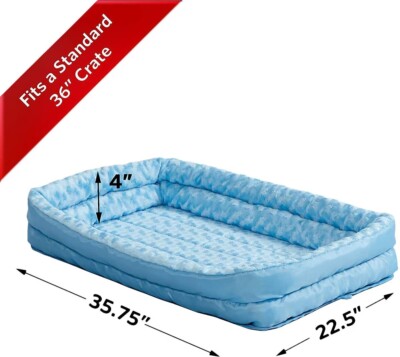 36'' Durable Double Bolster Soft Dog Bed Mattress Crate Bed Pad BLUE Warm Comfy