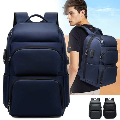 Mochilas antirrobo antirrobo para computadora portátil de 17 pulgadas con carga USB para hombres de negocios escuela bolsa de viaje - Imagen 1 de 17