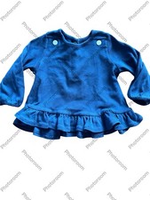 Petit Bateau EUC Navy Blue Cotton Knit Long Sleeve Ruffled Hem Top-6 Mos