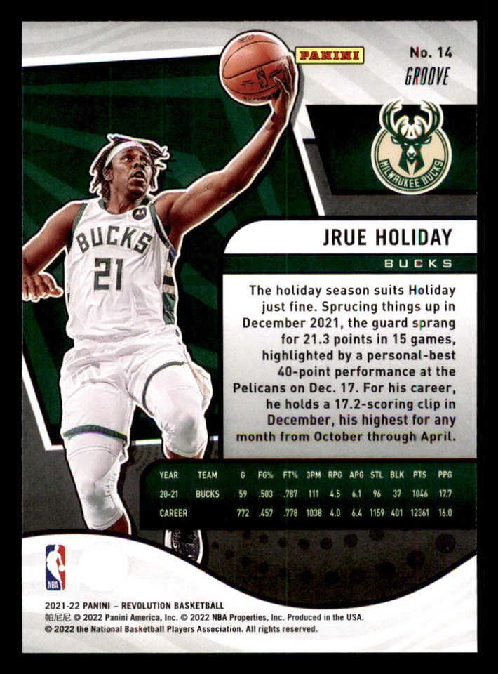 2021-22 Panini Revolution Groove #14 Jrue Holiday - Image 2 of 2