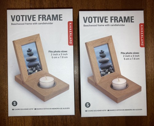 Lotto 2 portacandele nuove Kikkerland cornice votiva legno di faggio portafoto 2" x 3" - Foto 1 di 3