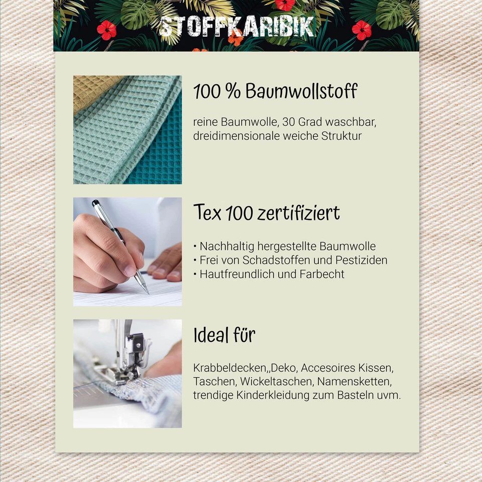 Waffelpique Meterware 0,5m Waffel Stoff 100% Baumwollstoff Tex 100 Waffelstoff - Bild 3 von 4