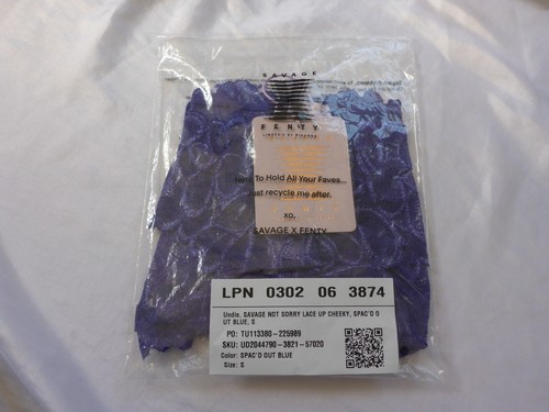 S, Savage X Fenty Savage not Sorry Lace Up Cheeky , Spac'd Out Blue lace, NEW - Picture 13 of 13