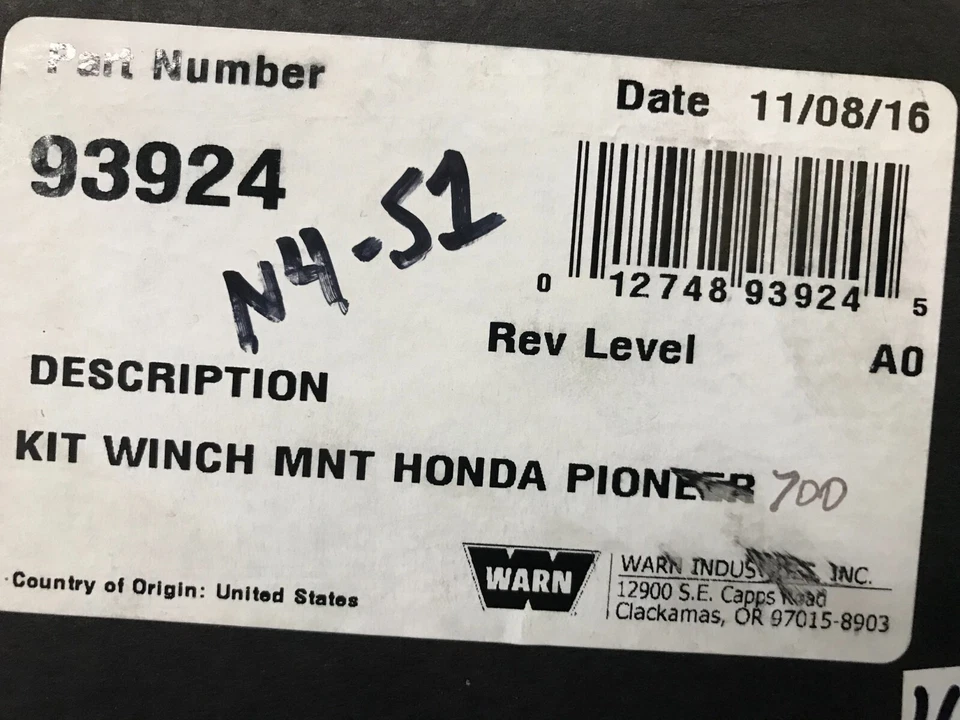 Sistema de montaje de cabrestante de advertencia N4S Honda Pioneer 700 14-18 NUEVO 93924 Foto 3 de 4