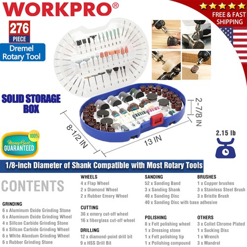 WORKPRO 276PC Rotary Tool Accessory Kit For Grinding Sanding Polishing Universal - Picture 2 of 11