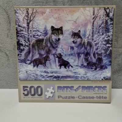 New Bits And Pieces Winter Wolf Family 500 Pieces Puzzle Sealed 18''x24''