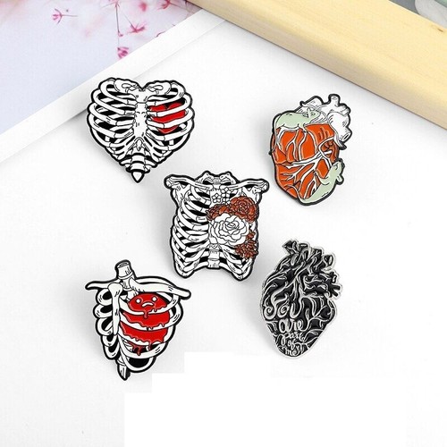 Metal Bag Badges Clothes Pins Women Jewelry Brooches Zinc Alloy Rib Cage Enamel