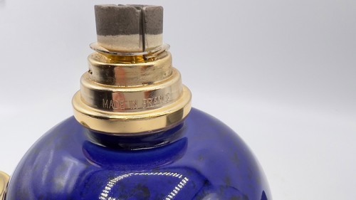 Lampada bruciatore catalitico Lamp Berger stoppino blu cobalto leopardo vetro oro maculato - Foto 5 di 7