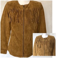 Boho Jacket Rodeo Western Biker Fringe Denim & Co Suede Zip Chestnut Xsmall