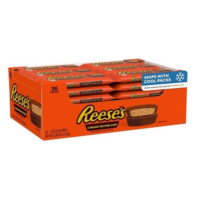 REESE'S Milk Chocolate Peanut Butter Cups, Candy Packs, 1.5 oz (36 Count)