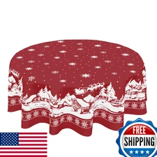 ABSOP Red Christmas Tablecloth Round 60" Deer Snowflake Winter Washable Table Co