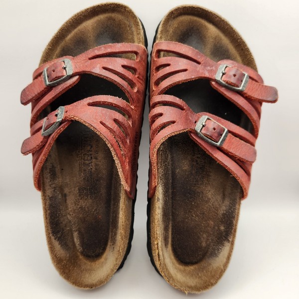 Birkenstock Women’s Granada Burgundy Leather Slide Sandals Size US 4 - 4.5