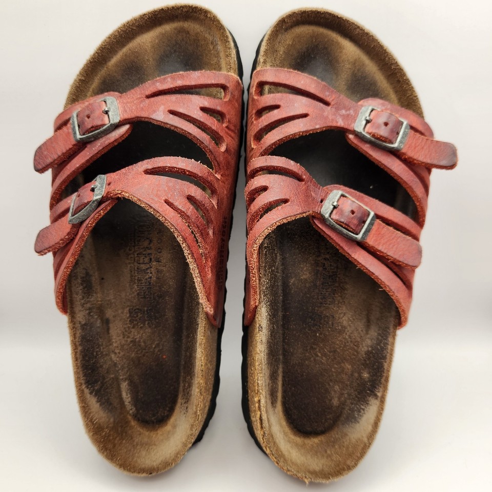 Birkenstock Women’s Granada Burgundy Leather Slide Sandals Size US 4 - 4.5