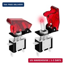 DaierTek Red 12V LED Lighted Toggle Switch with Aircraft Guard Safety Flip Cover