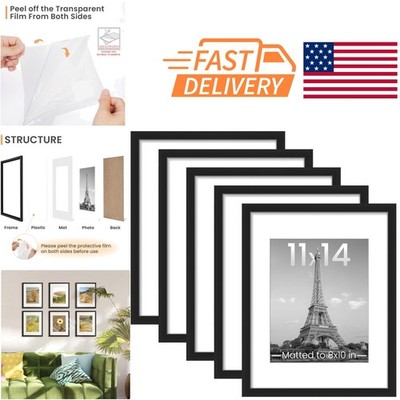 Set of 5 Classic Black Picture Frames 11x14 Horizontal Display Gallery