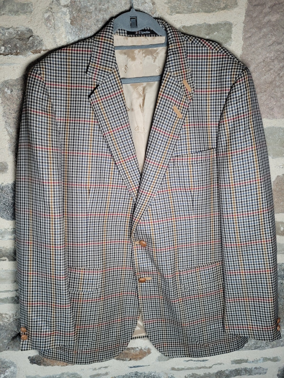 DAKS Signature Blazer 100percent Wool Houndstooth Check Jacket Made in UK 46R