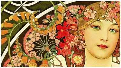 In My Thoughts detail by Alphonse Mucha Counted Cross Stitch Pattern